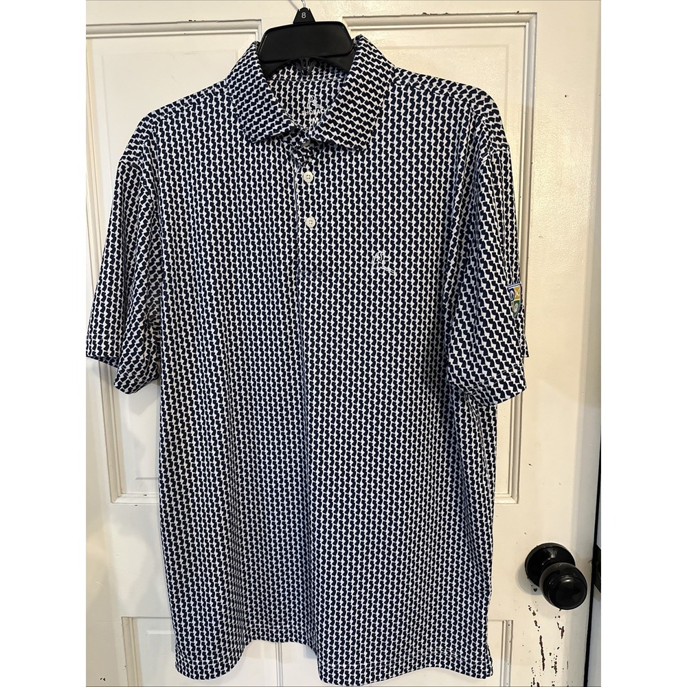 Rhoback New Jersey All Over State Print Polo Shirt Blue & White Size Medium
